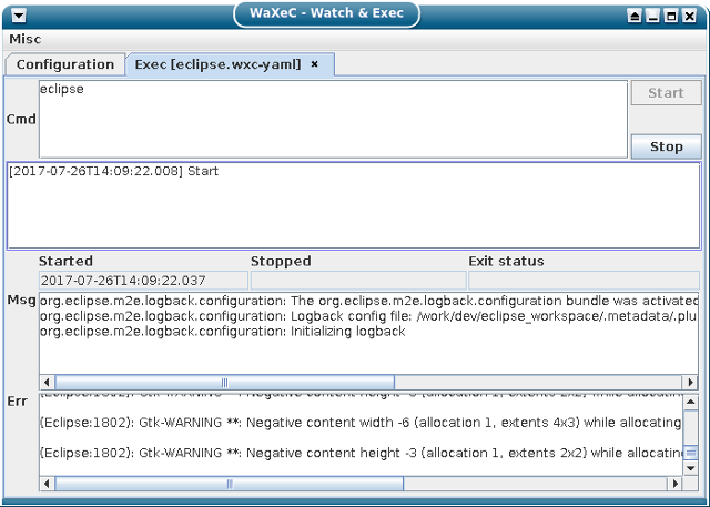 WaXeC Eclipse running example